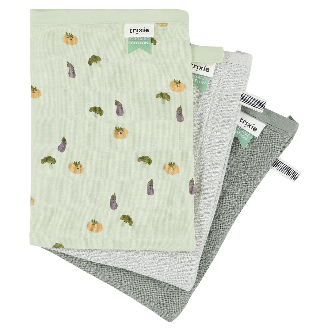 Muslin washcloths 3-pack mix - Friendly Vegetables